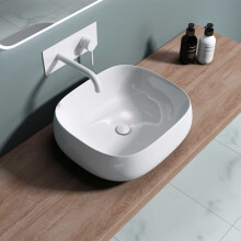 Durovin Bathrooms Ceramic Bathroom Basin - Countertop Sink Vessel - Square Washing Bowl Curved Wall (460 x 420 x145mm)