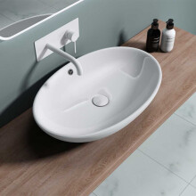 Durovin Bathrooms Ceramic Bathroom Basin - Countertop Sink Oval Vessel Sink - Smooth Bottom With Overflow Slot (630 x 420 x 155mm)
