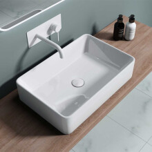 Durovin Bathrooms Ceramic Bathroom Basin - Countertop Sink Vessel - Rectangular Washing Bowl Upright Wall Flat Bottom (580 x 380 x 130mm)