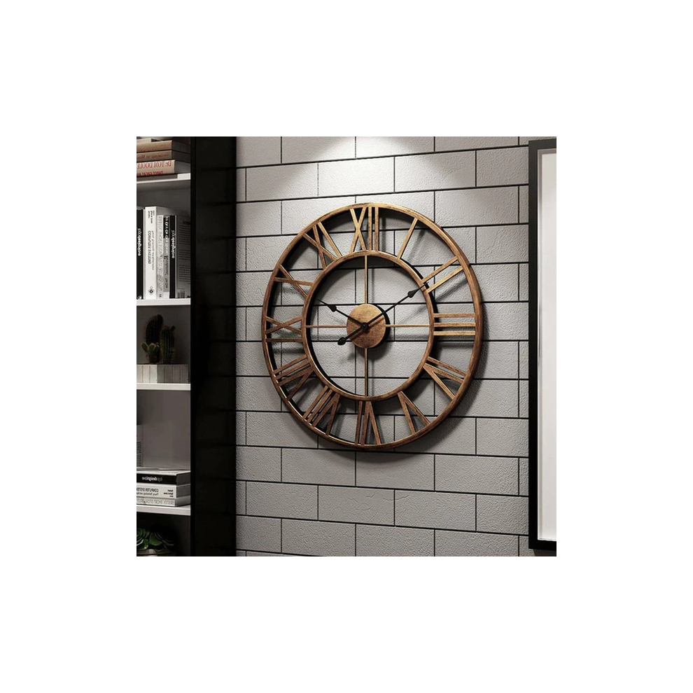 Large Wall Clock Skeleton Metal Roman Vintage Big Numerals Bronze 60cm