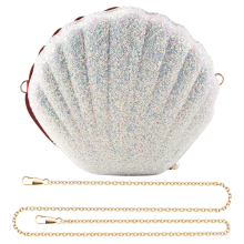 Bolsa feminina pequena sereia concha - bolsa de ombro com glitter lantejoulas corrente bolsa de noite, branca