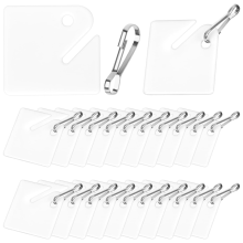 100Pcs Key Tags, Slotted Plastic Hanging Tags with Metal Snap Hooks White Blank Square