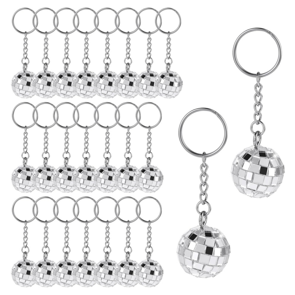 Disco Ball Keychain,24 Pieces Favors Keychain 70S Silver Mirror 4852624879311