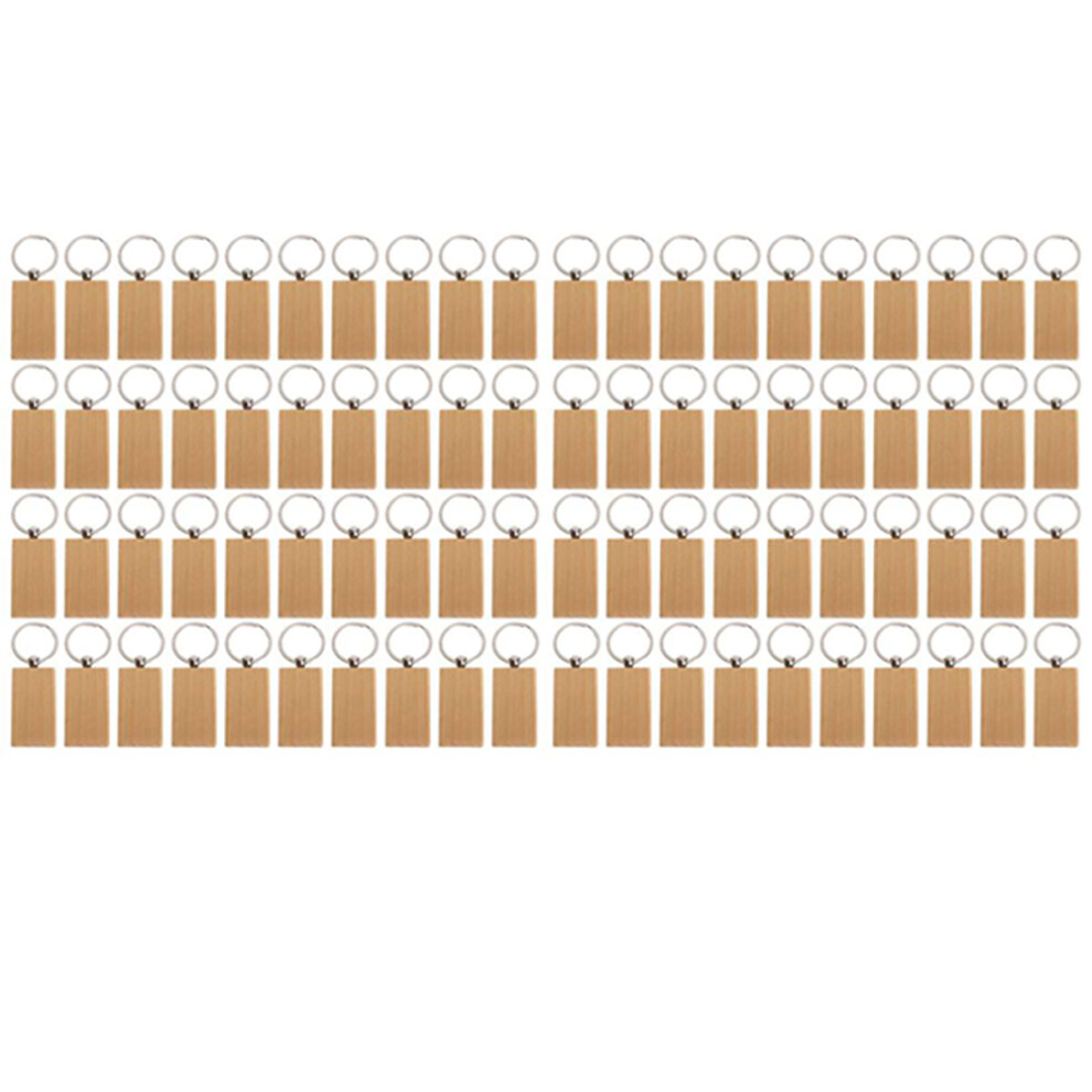 80Pcs Blank Rectangle Wooden Key Chain Diy Wood Keychains Tags Can Engrave Gifts 4852624885978