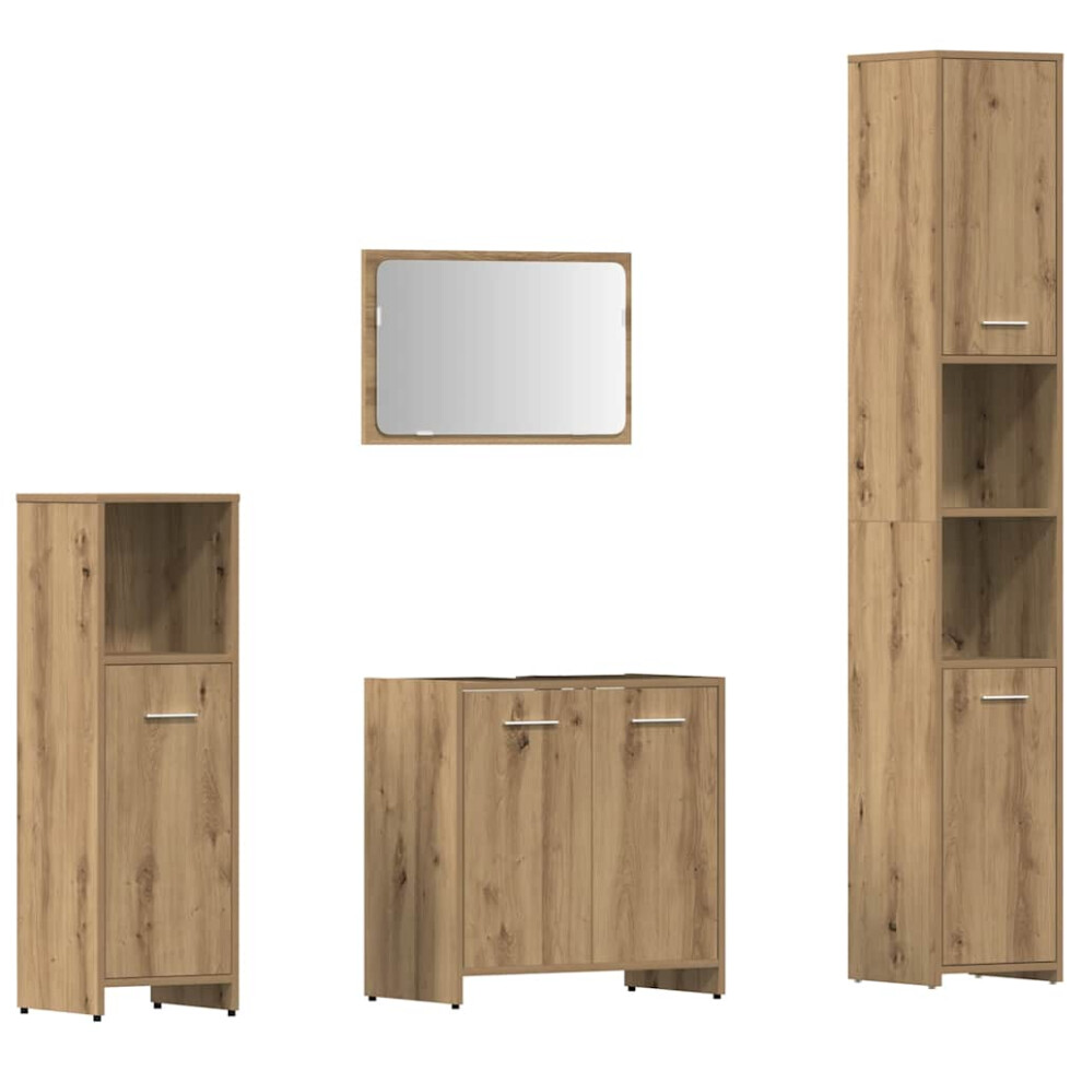 Vidaxl (Artisan Oak) Bathroom Furniture Set 4 Piece Engineered Wood Storage Multi Colours