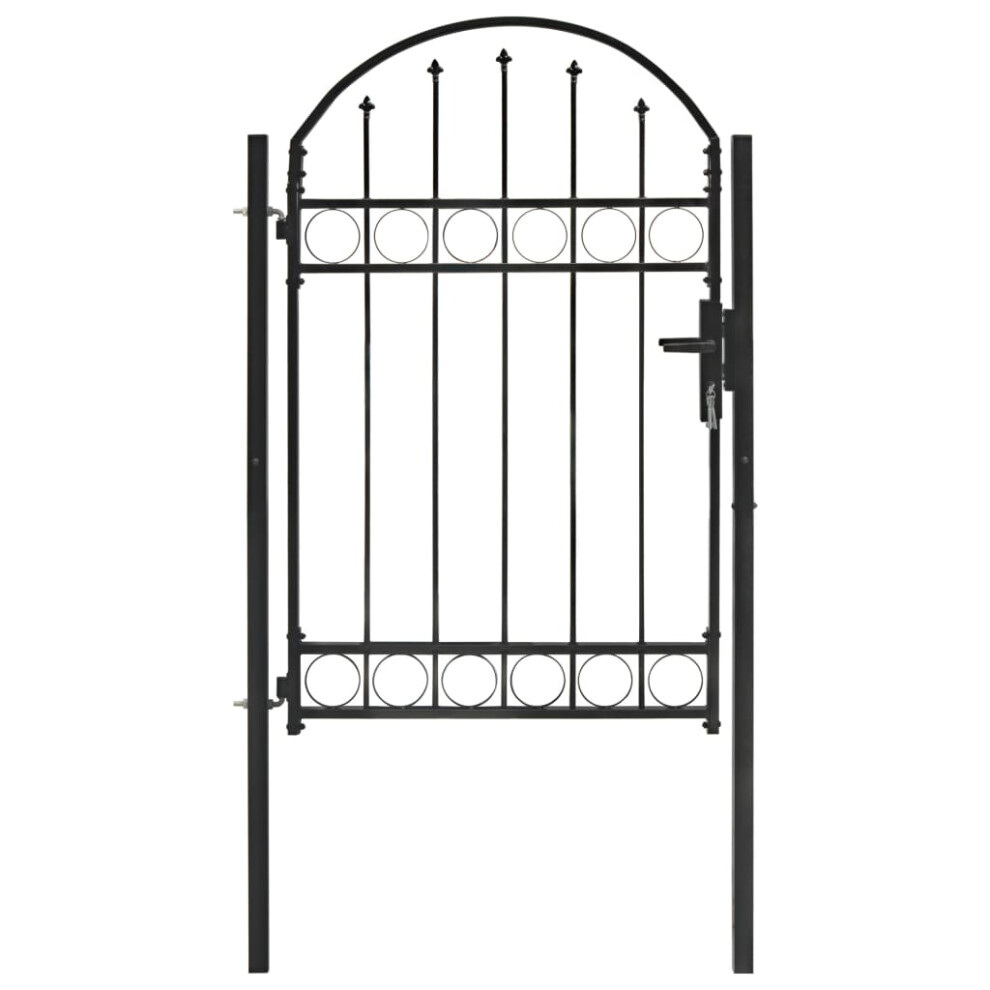 (100 X 150 cm) vidaXL Fence Gate With Arched Top Steel Black Outdoor Garden Door Multi Sizes