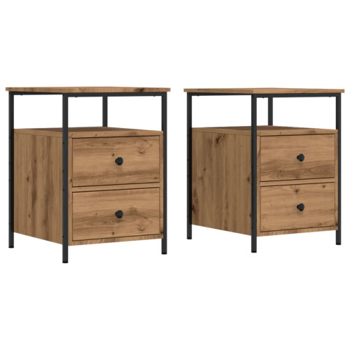 VidaXL (2 pcs) vidaXL Bedside Cabinet Nightstand Bed Side Table Artisan Oak Engineered Wood 1