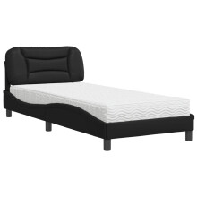 (black) vidaXL Bed with Mattress Bedstead Bed Base Mattress Foundation Faux Leather