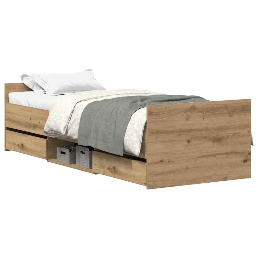 Vidaxl (Artisan Oak, 90 X 190 Cm) Bed Frame With Headboard And Footboard Mattress Foundation Concrete Brown