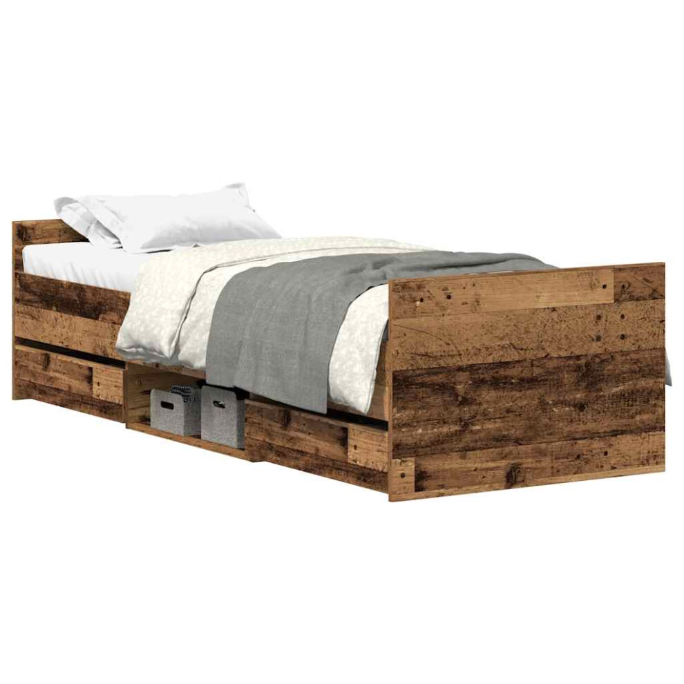 Vidaxl (Old Wood, 90 X 200 Cm) Bed Frame With Headboard And Footboard Mattress Foundation Concrete