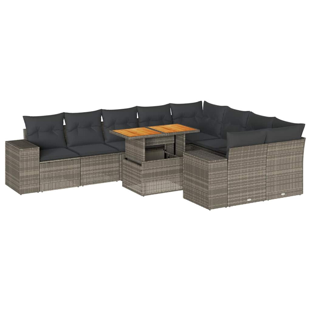 (grey) vidaXL 10 Piece Garden Sofa Set With Cushions Black Poly Rattan Acacia