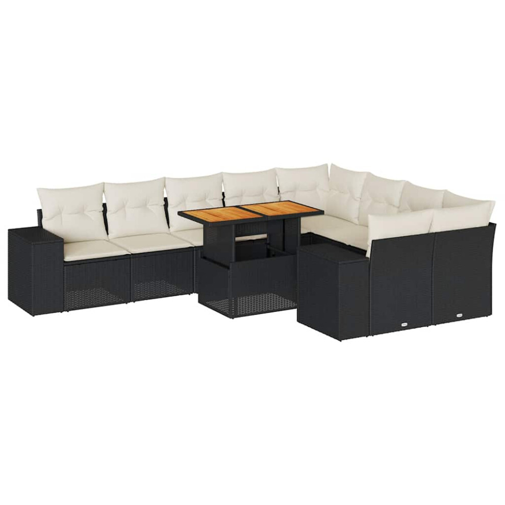 (black And cream) vidaXL 10 Piece Garden Sofa Set With Cushions Black Poly Rattan Acacia