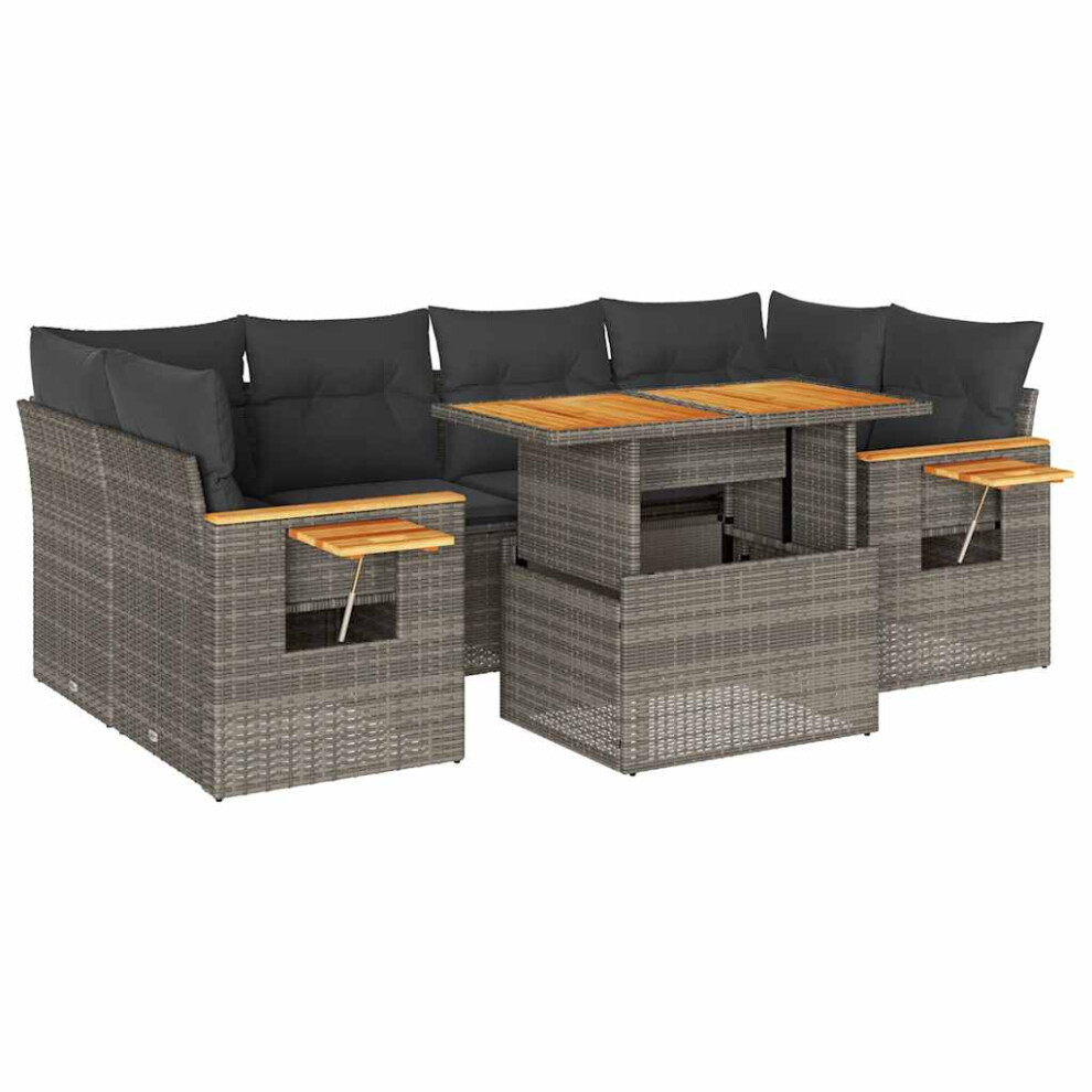 (grey) vidaXL 7 Piece Garden Sofa Set With Cushions Beige Poly Rattan Acacia