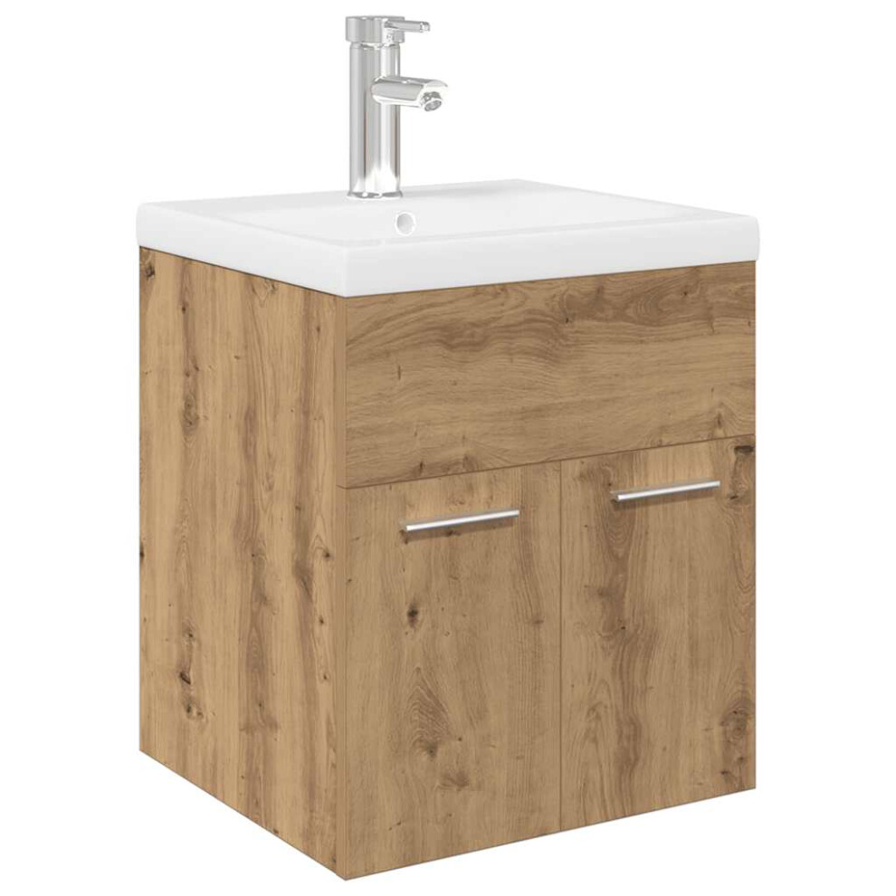 Vidaxl (Artisan Oak, 41 X 38.5 X 46 Cm) Sink Cabinet With Built-In Basin White And Sonoma Oak Engineered Wood White,Brown