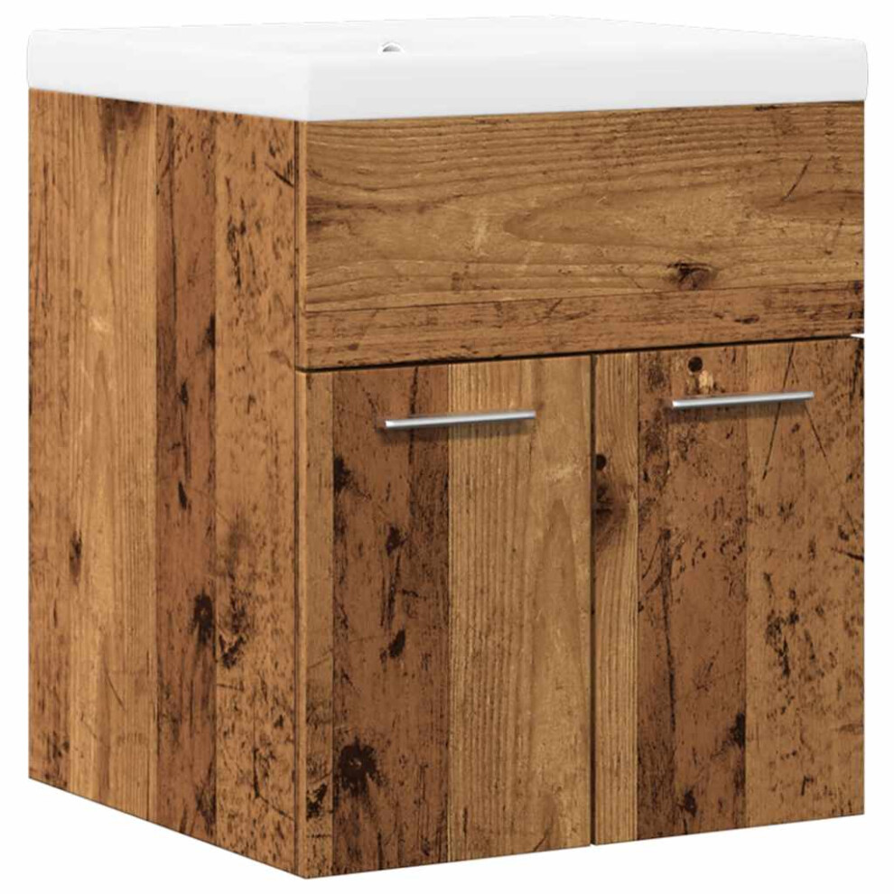 Vidaxl (Old Wood, 41 X 38.5 X 46 Cm) Sink Cabinet With Built-In Basin White And Sonoma Oak Engineered Wood White,Brown