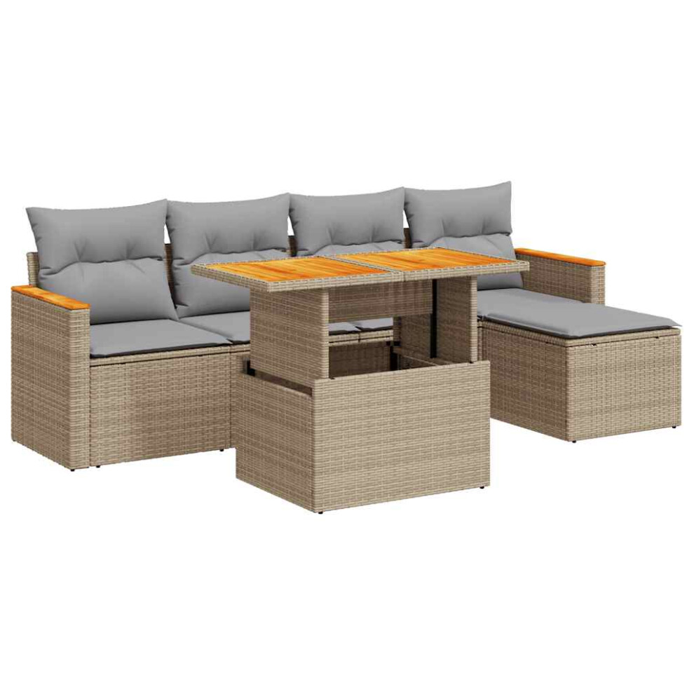 (beige And grey) vidaXL 6 Piece Garden Sofa Set With Cushions Beige Poly Rattan Acacia