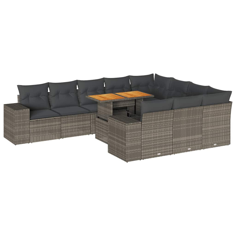 (grey) vidaXL 10 Piece Garden Sofa Set With Cushions Black Poly Rattan Acacia