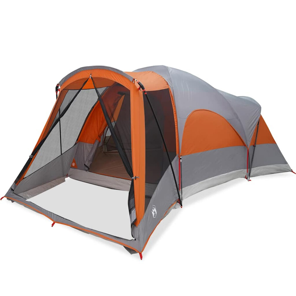 (grey And orange) vidaXL Family Tent Tunnel 8-Person Grey And Orange Waterproof Tent Garden Tent