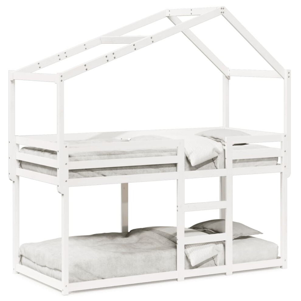 Vidaxl White (, 90 X 200 Cm) Bunk Bed With Roof Children Bed Frame 90X200 Cm Solid Wood Pine