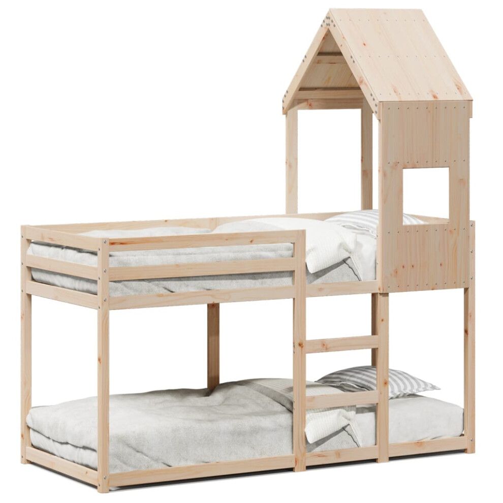 (natural, 90 x 190 cm) vidaXL Bunk Bed with Roof Bed Frame Kids Twin Sleeper 90x190cm Solid Wood Pine