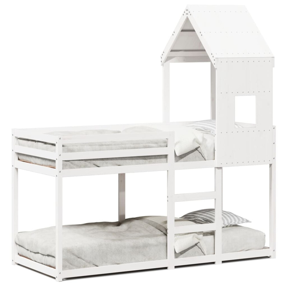 New Vidaxl (, 90 X 200 Cm) Bunk Bed With Roof Bed Frame Kids Twin Sleeper 90X190cm Solid Wood Pine White 3281998
