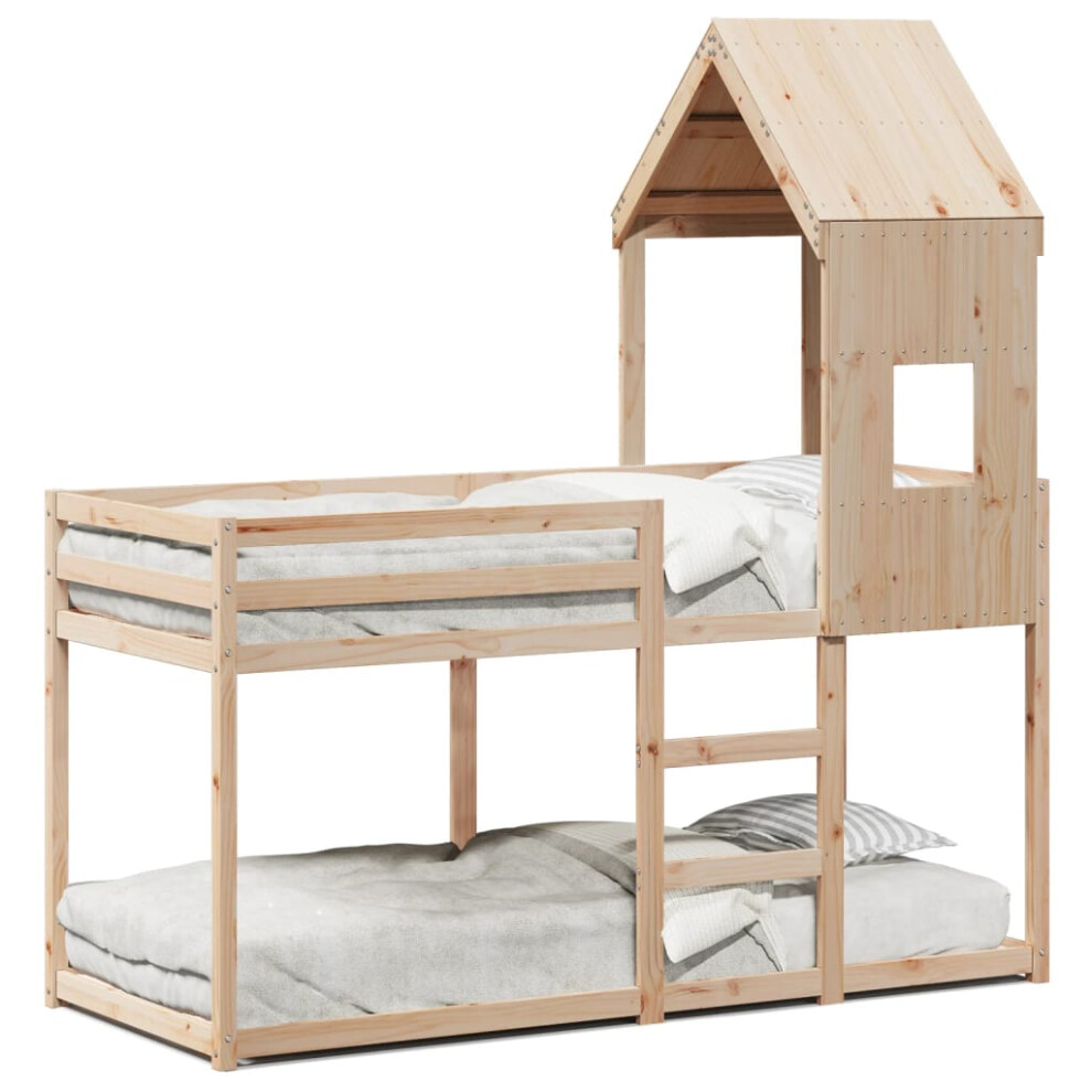 Vidaxl (Natural, 90 X 200 Cm) Bunk Bed With Roof Bed Frame Kids Twin Sleeper 90X190cm Solid Wood Pine
