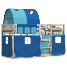 vidaXL Etagenbett mit Vorhängen Blau 90x190 cm Massivholz Kiefer