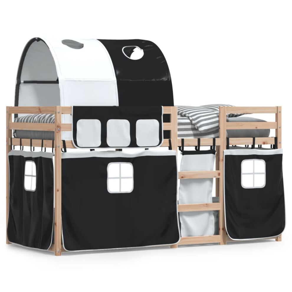 Vidaxl (Black, 90 X 190 Cm) Bunk Bed With Curtains Kids Twin Sleeper Blue 90X190 Cm Solid Wood Pine