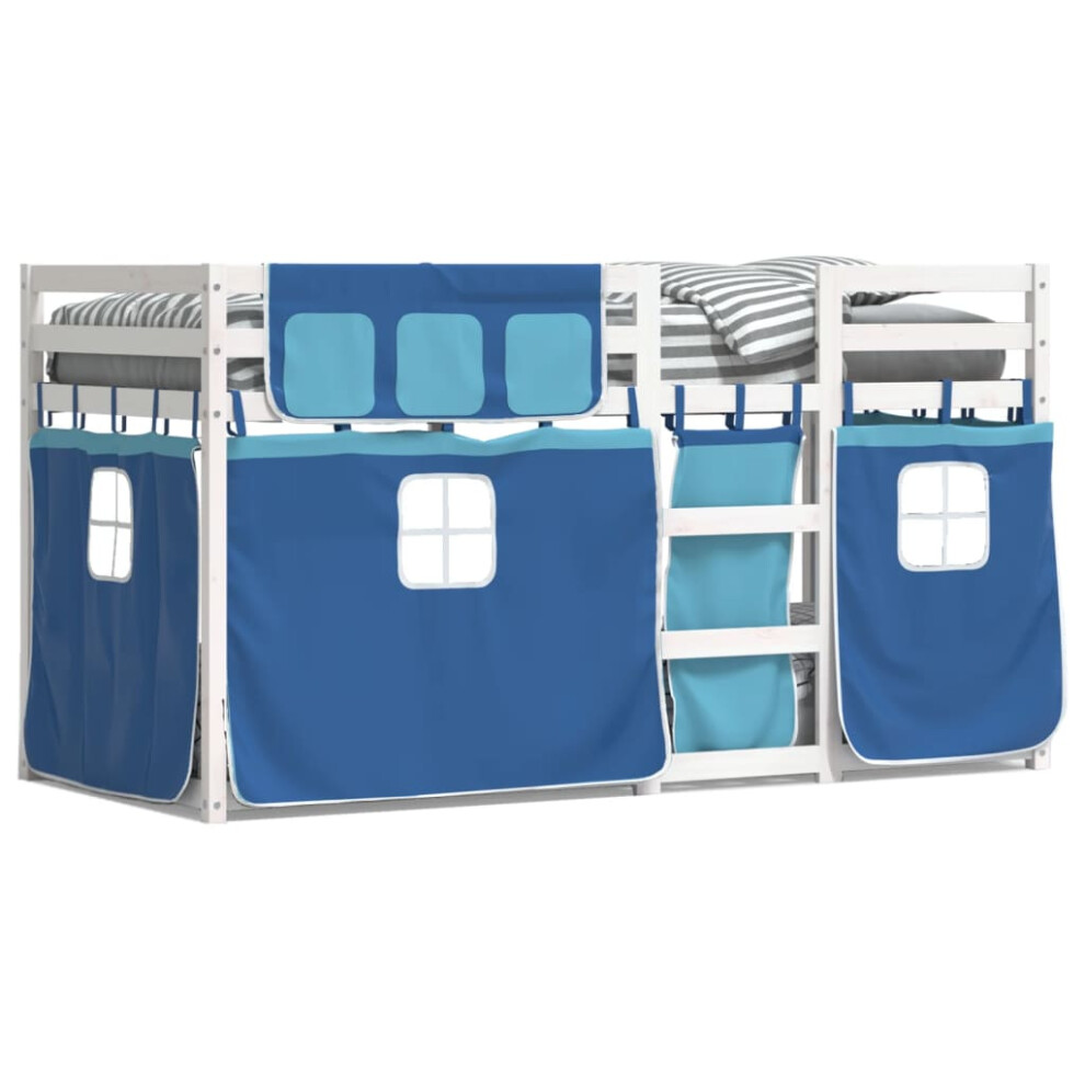 (white And blue, 90 X 190 cm) vidaXL Bunk Bed With Curtains Kids Twin Sleeper Blue 90x190 Cm Solid Wood Pine