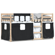 vidaXL Etagenbett mit Vorhängen Weiß & Schwarz 90x190 cm Kiefernholz