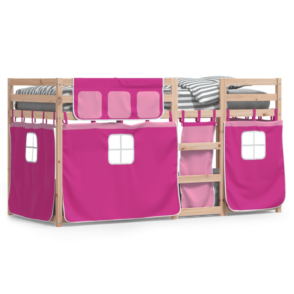 Vidaxl (Pink, 90 X 190 Cm) Bunk Bed With Curtains Kids Twin Sleeper Blue 90X190 Cm Solid Wood Pine