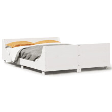 (white, 140 x 200 cm) vidaXL Bed Frame with Headboard Home Bed Base White 140x200 cm Solid Wood Pine