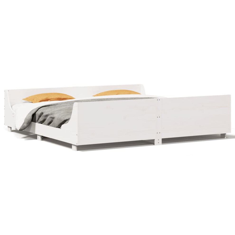 Vidaxl (White, 200 X 200 Cm) Bed Frame With Headboard Home Bed Base White 140X200 Cm Solid Wood Pine
