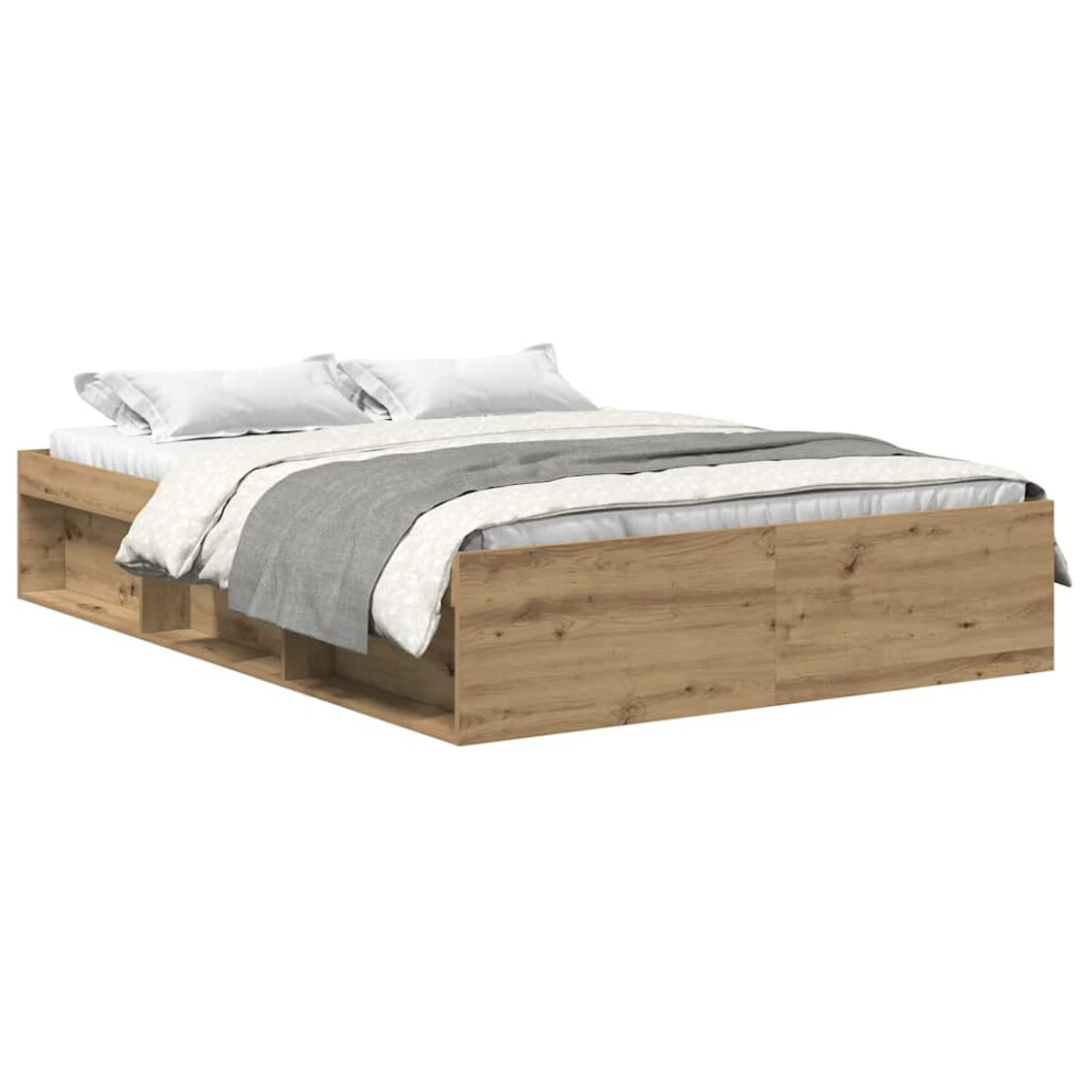 Vidaxl (Artisan Oak, 140 X 190 Cm) Bed Frame Bedroom Mattress Foundation Guest Room Bedstead Bed Base
