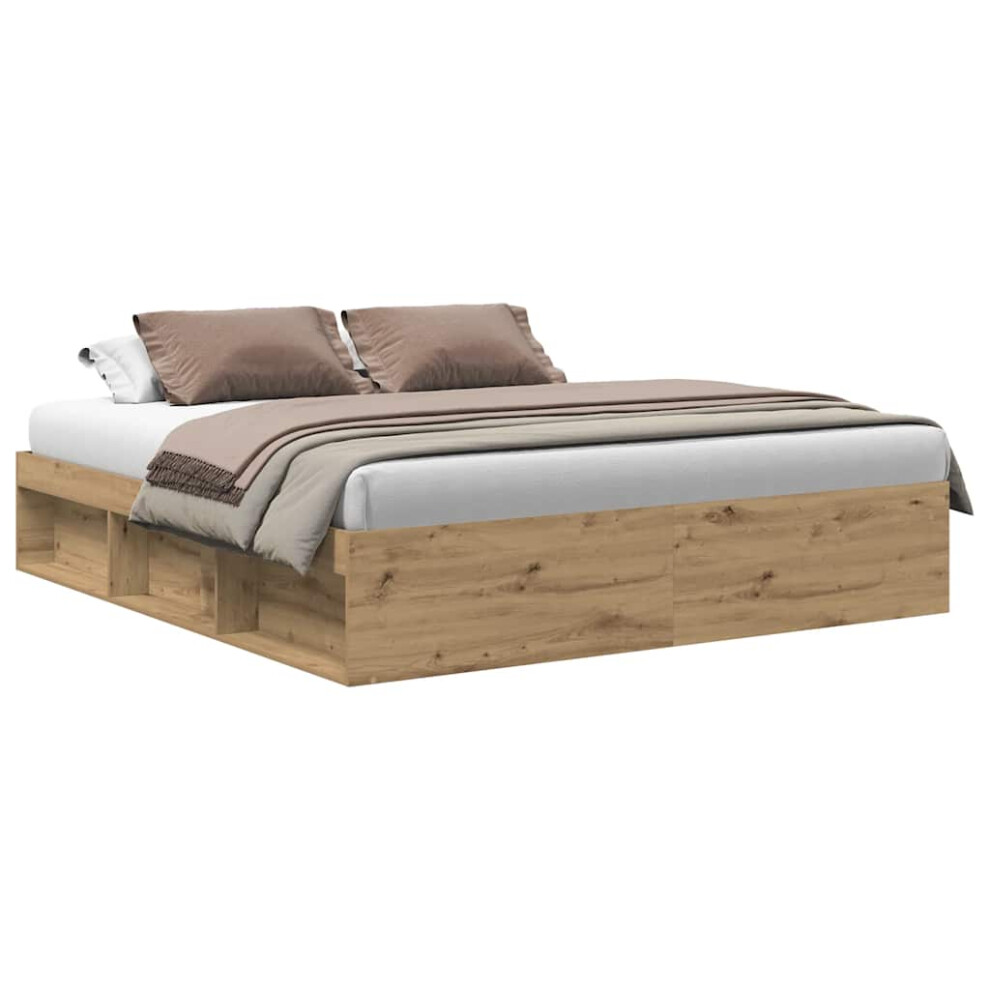 Vidaxl (Artisan Oak, 200 X 200 Cm) Bed Frame Bedroom Mattress Foundation Guest Room Bedstead Bed Base