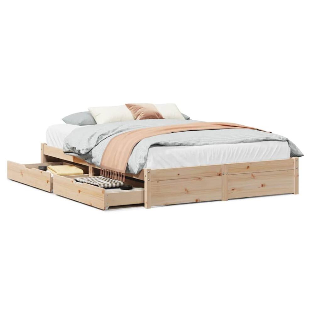 (140 X 190 cm) vidaXL Bed Frame With Drawers Bed Base Bedstead 140x190 Cm Solid Wood Pine