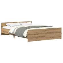 (artisan oak, 150 x 200 cm) vidaXL Bed Frame with Headboard and Footboard Mattress Foundation Bed Base