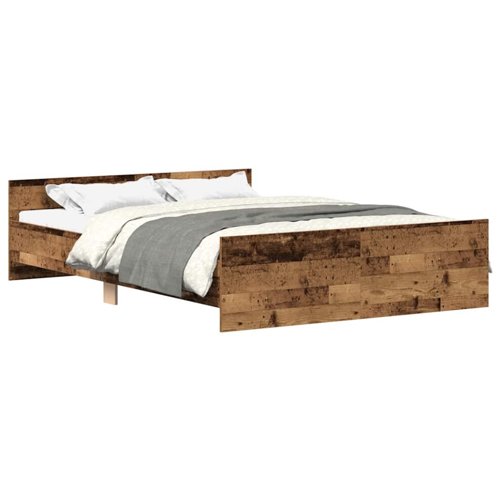 Vidaxl (Old Wood, 140 X 200 Cm) Bed Frame With Headboard And Footboard Mattress Foundation Bed Base