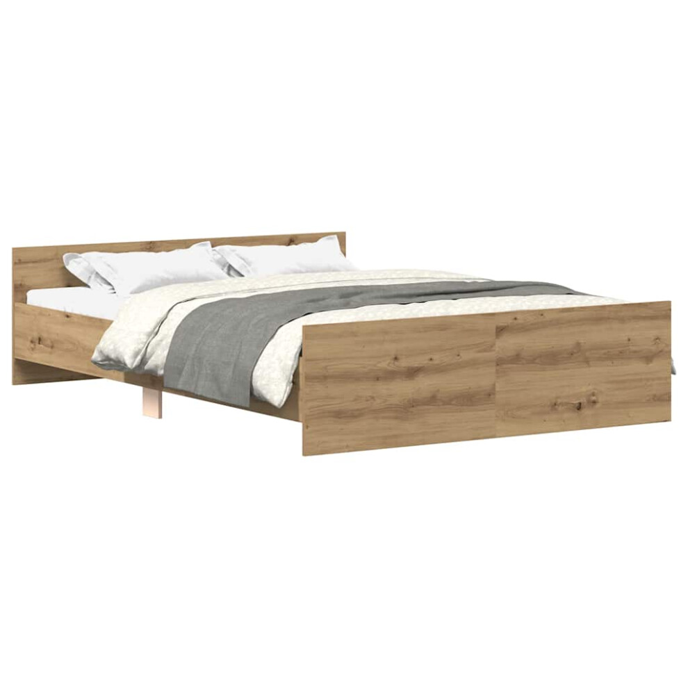 (artisan oak, 135 X 190 cm) vidaXL Bed Frame With Headboard And Footboard Mattress Foundation Bed Base