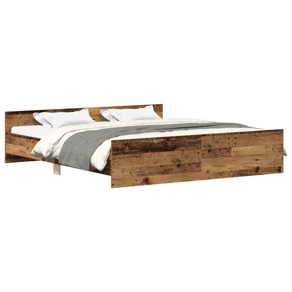Vidaxl (Old Wood, 180 X 200 Cm) Bed Frame With Headboard And Footboard Mattress Foundation Bed Base