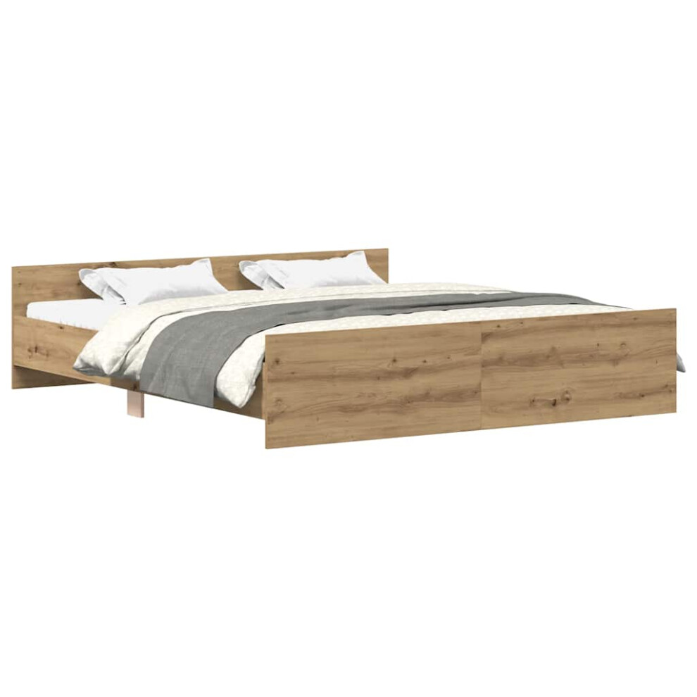 Vidaxl (Artisan Oak, 160 X 200 Cm) Bed Frame With Headboard And Footboard Mattress Foundation Bed Base Brown