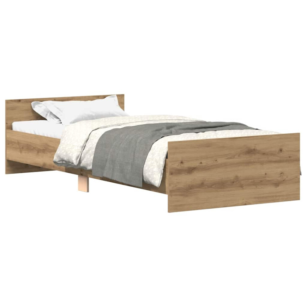 Vidaxl (Artisan Oak, 100 X 200 Cm) Bed Frame With Headboard And Footboard Mattress Foundation Bed Base