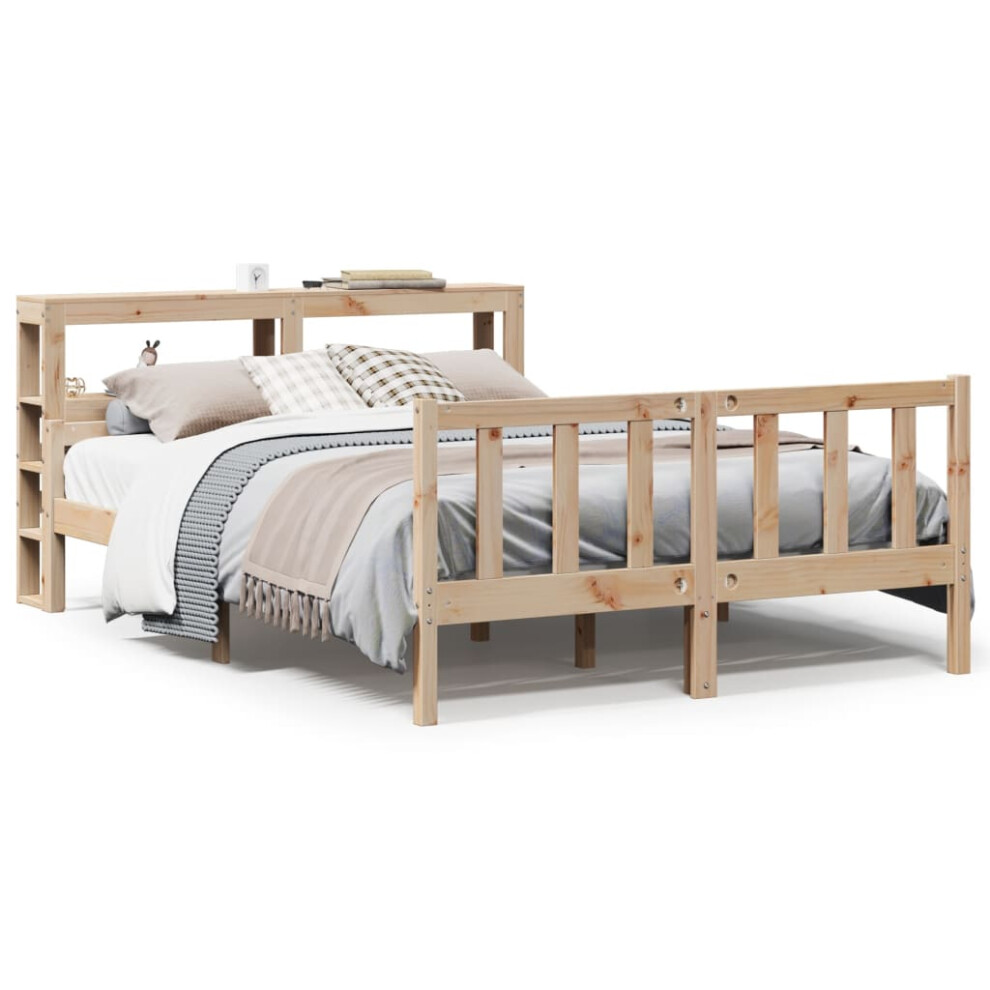 Vidaxl (Natural, 160 X 200 Cm) Bed Frame With Headboard Bed Base Bedstead Wax Brown Solid Wood Pine