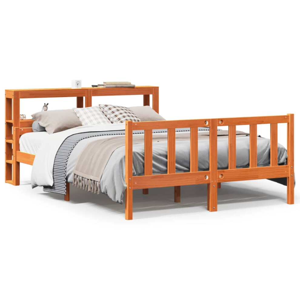 Vidaxl (Wax Brown, 160 X 200 Cm) Bed Frame With Headboard Bed Base Bedstead Wax Brown Solid Wood Pine