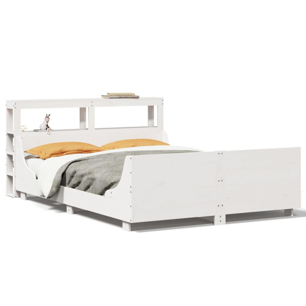 Vidaxl (White, 140 X 190 Cm) Bed Frame With Headboard Bed Base Bedstead 200X200 Cm Solid Wood Pine