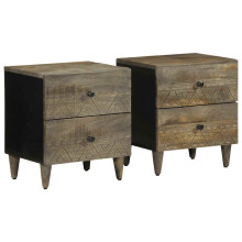 (2 pcs) vidaXL Bedside Cabinets 2 pcs Light Grey 40x33x46 cm Solid Wood Mango