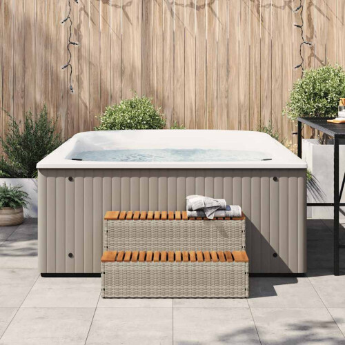 VidaXL (light grey) vidaXL Hot Tub Step Light Grey 100x50x50.5 cm Poly Rattan and Solid Acacia 1