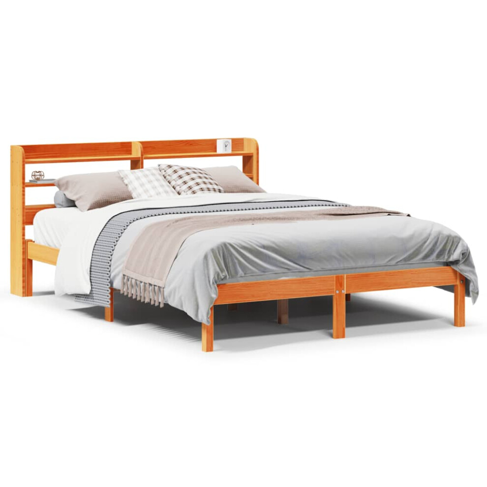 Vidaxl (Wax Brown, 120 X 190 Cm) Bed Frame With Headboard Wax Brown 135X190 Cm Double Solid Wood Pine