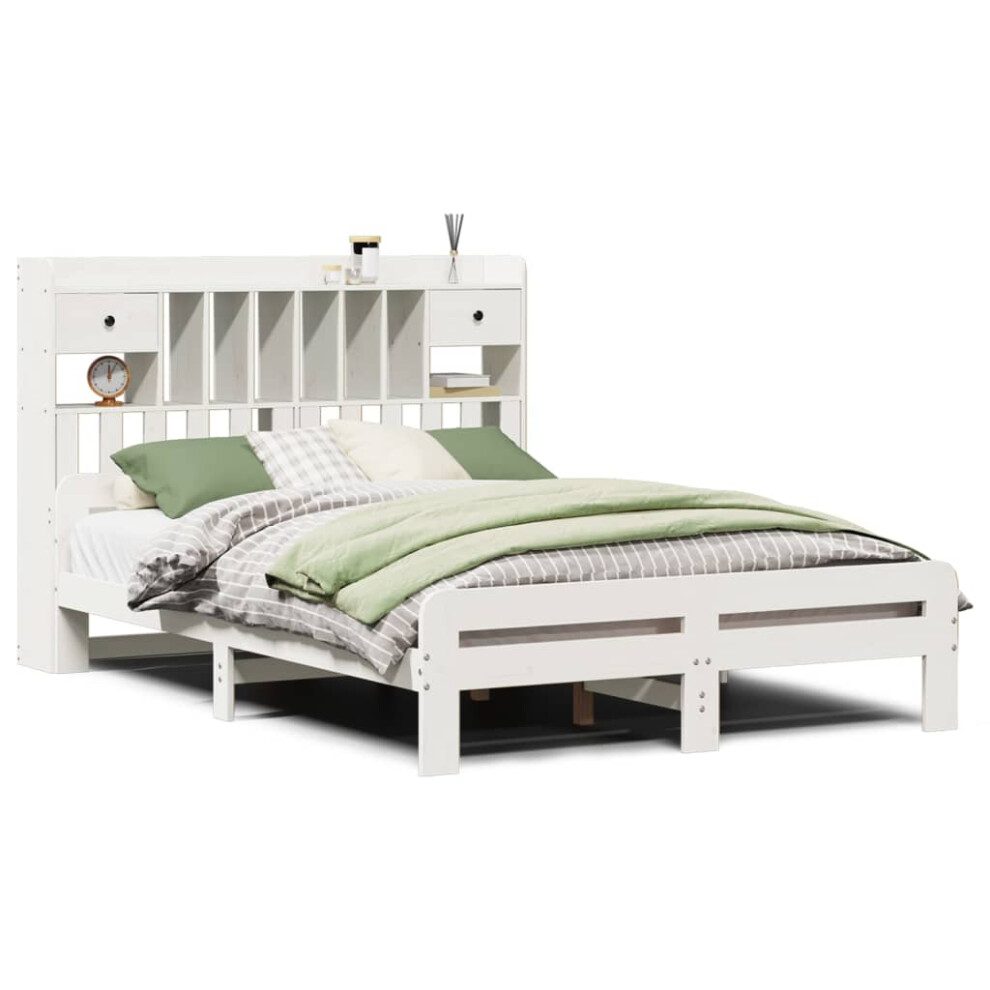 Vidaxl (White, 140 X 190 Cm) Bookcase Bed Without Mattress Bed Wax Brown 140X190cm Solid Wood Pine