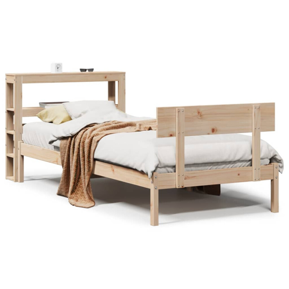 Vidaxl (Natural, 90 X 200 Cm) Bed Frame With Headboard Bed Base Bedstead 100X200 Cm Solid Wood Pine
